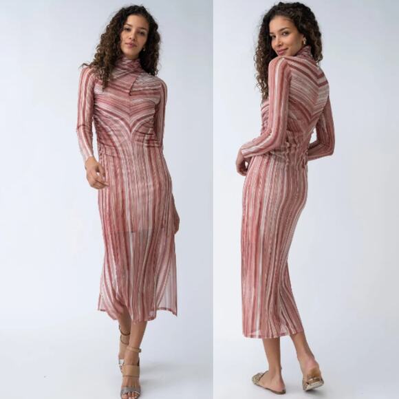 Adrienne‎ Landau Onyx NWT Mock Neck Midi Dress Stretch Knit Size M Formal Fall - Picture 1 of 11